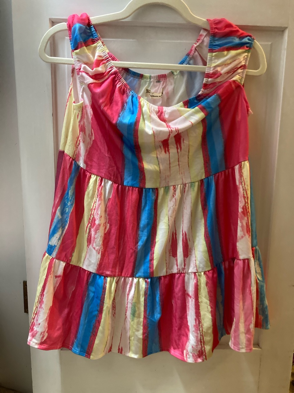 Tiered Multicolor Sleeveless Blouse - Pink, Blue & Yellow